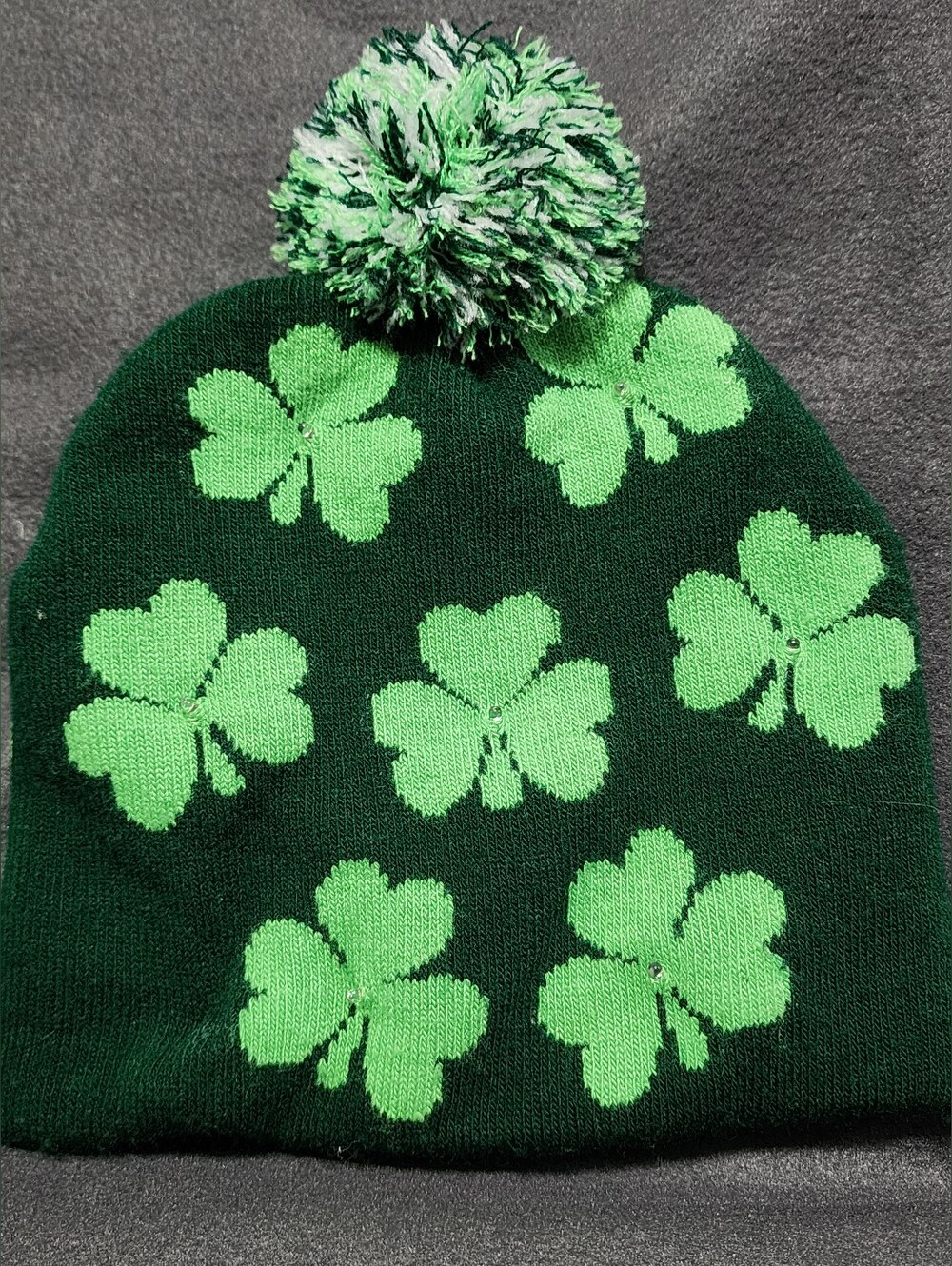 Green Shamrock Pom-Pom Beanie Hat